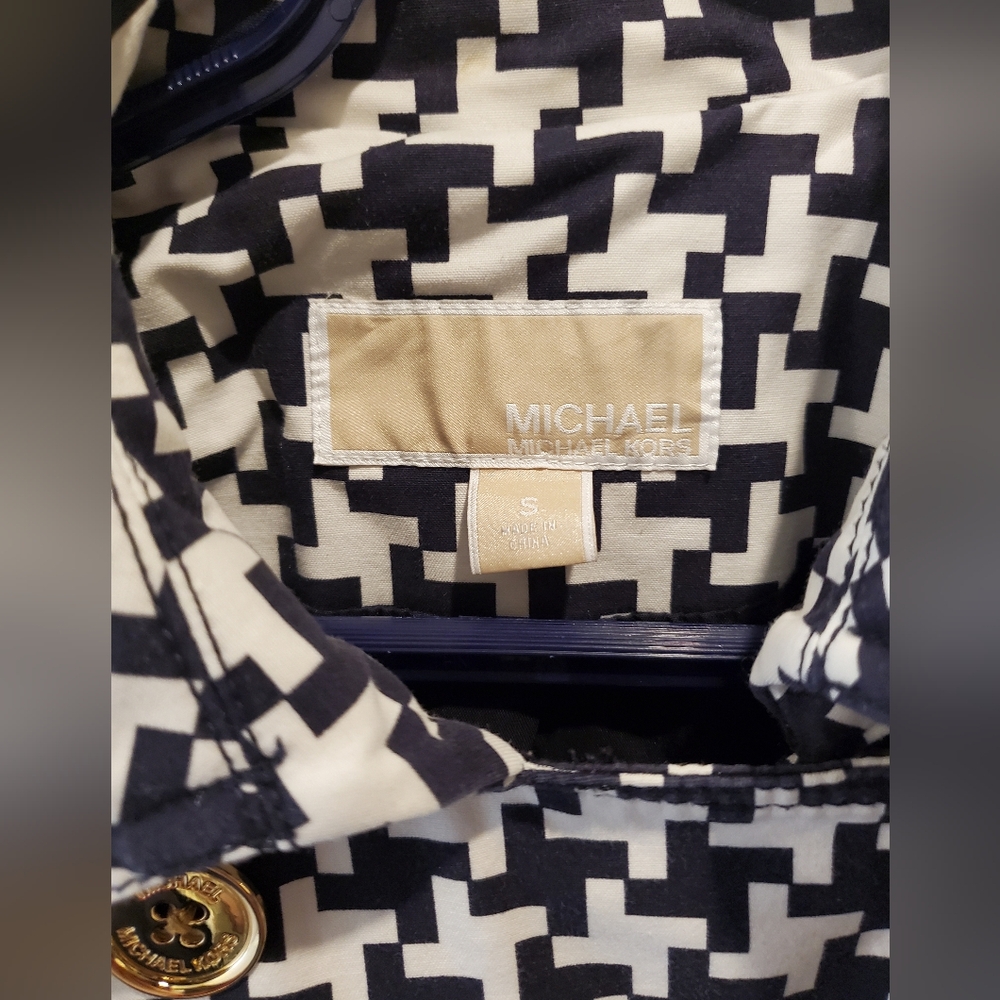 MICHAEL KORS-Black &White houndstooth double breasted midi trench Gold Buttons - Picture 6 of 9